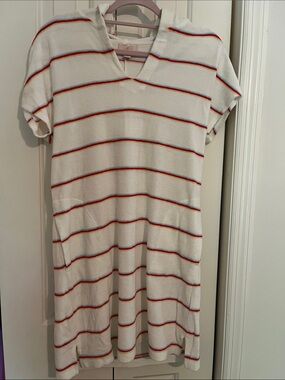 LOVE by GAP White 💯 Colton Terry cover up dress with Red, Blue & yellow Stripes